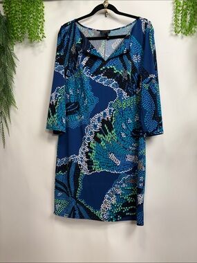 Laundry by Design Blue Green Printed Midi Dress